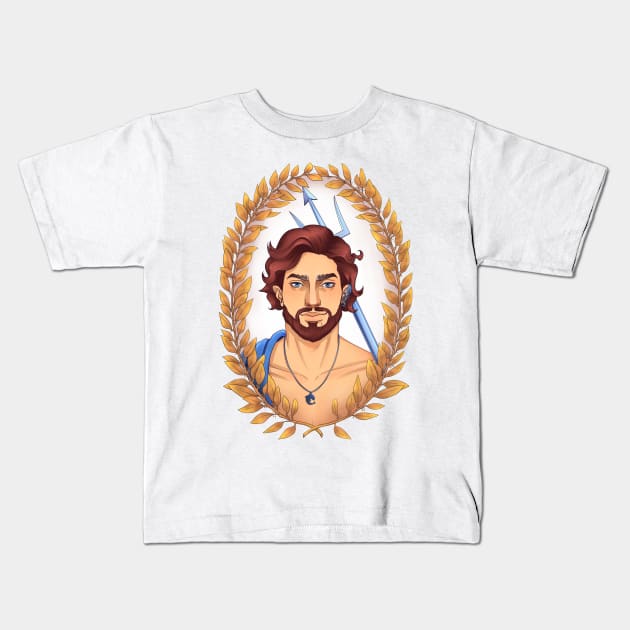 Poseidon Olympian God Greek Mythology Wreath Style Kids T-Shirt by Tati Seol